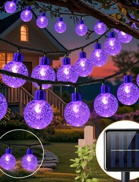 Pieza Luces de cadena de bolas de cristal con energía solar y LED, 8 botones de función, 10/20/50/100 bolas de cristal con luz de hadas colgante, re - Shein - FashionsVida