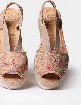 Alpargatas de cuña de mujer de tejido estampado con elásticos - Toni Pons - FashionsVida