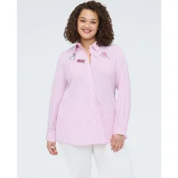 Camisa de mujer a rayas de algodón maxi abertura con lazos