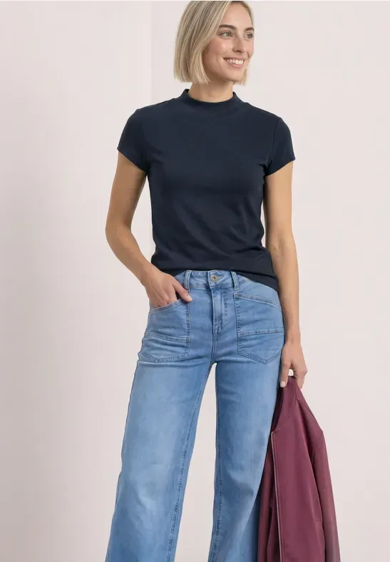 Basic Shirt mit Turtle Neck female Blau - Street One - FashionsVida