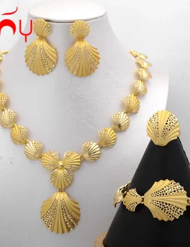 Sunny Jewelry Set Costume Shell Earrings Necklace Bracelet Ring Simple Design Gold Plated For Women Bridal Wedding Party - Aliexpress - FashionsVida