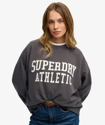 Superdry Damen Lässiges Athletic Essentials Sweatshirt mit Applikation Dark Grey - Größe: 38
