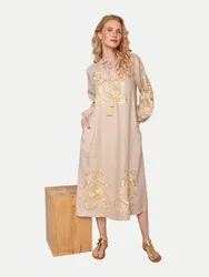 Tunikakleid mit Boho Stickereien Beige 44