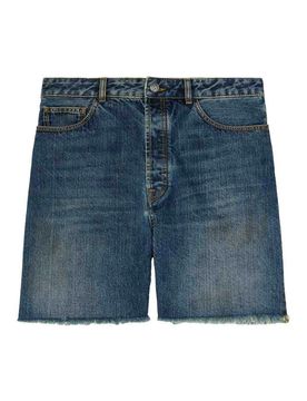 Shorts in denim con stampa logo