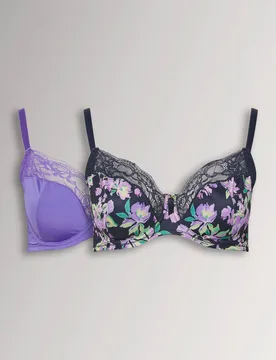 Pack Floral Underwired Bras - Black - Size: 40F - Yours - FashionsVida