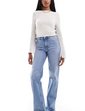 Womens Juicy High Waisted Wide Leg Jeans In Mid Blue - Size 25w/36l - Only Tall - FashionsVida
