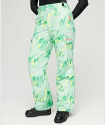 Superdry Damen Grün und Gelb Sport Ultimate Rescue Skihose mit Logo-Druck, Größe: 38