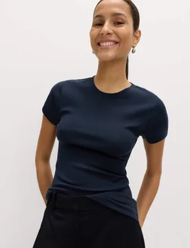 Cotton Rich Premium T-Shirt Navy female - M&S - FashionsVida