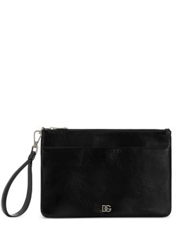Men's 22 x 32.2 x 1 cm Calfskin Leather Zip Pouch with Matte Nickel-Tone Hardware