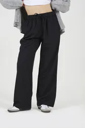 High Waisted Wide Leg Trousers - Black - Size: M