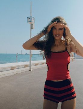 Mini Shorts In Maglia A Righe