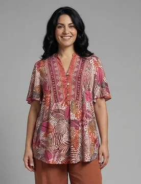 Camiseta de mujer estampada palmeras con cenefa - October - FashionsVida