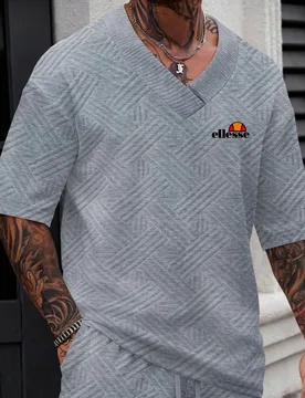 Trendy Men's V-Neck Short Sleeve T-Shirt, Lightweight & Moisture-Wicking, Diamond Jacquard Design,Casual Short Sleeve Top - Aliexpress - FashionsVida