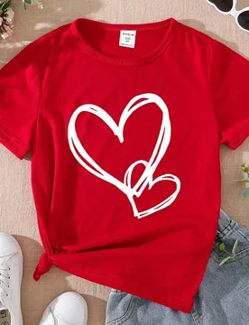 Camiseta De Manga Corta Con Cuello Redondo Y Estampado En Forma De Corazón Para Niña Tween - Shein - FashionsVida