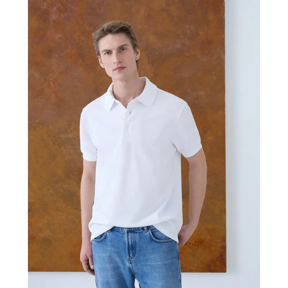 Polo de hombre maga corta pique liso pie de cuello - Emidio Tucci - FashionsVida