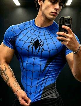 Camiseta deportiva de manga corta con estampado de araña y ajuste ceñido para hombre - Shein - FashionsVida