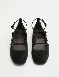 Suede Ankle Strap Mary Jane Pumps Black female