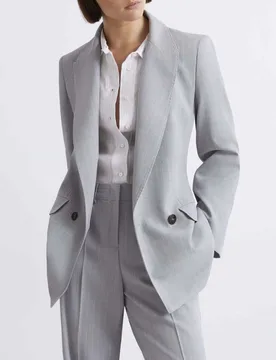 Blazer doppiopetto grigio gessato in tela stretch effetto malfilé - Marella - FashionsVida