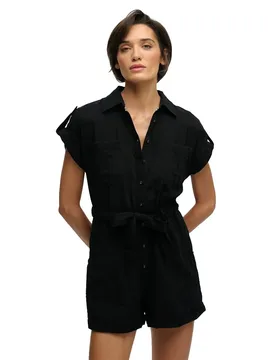 Tuta Corta Con Maniche Corte Belted Utility Playsuit Black XS - Superdry - FashionsVida