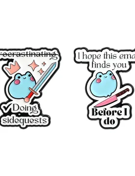 No Procrastinating Doing Sidequests Enamel Pins Cartoon Cute Crown Frog Hold A Sword Brooches Lapel Badge Animal Jewelry Gifts - Aliexpress - FashionsVida