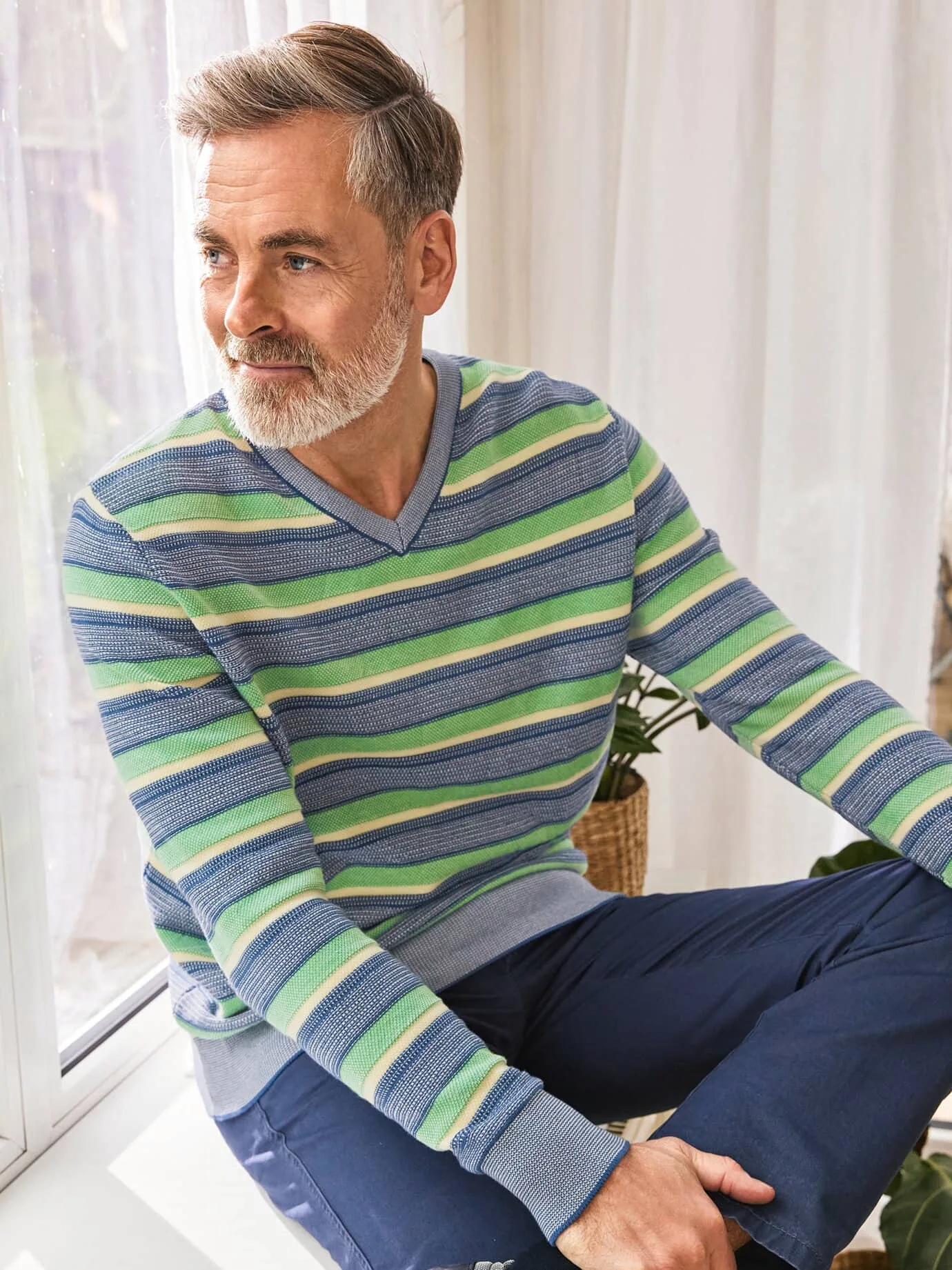 Baumwoll-Pullover Pima Cotton - Marine gestr. - male - Size: 58/60 - Avena - FashionsVida