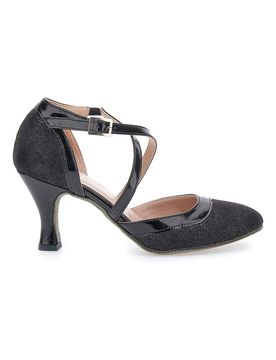 Scarpe da ballo nere con cinturini incrociati e suola in vera pelle 6331 36
