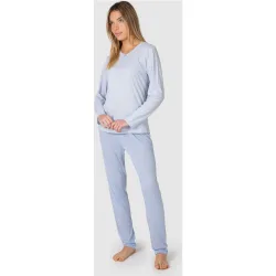 Pijama completo de mujer con cuello pico y estampado de rayas