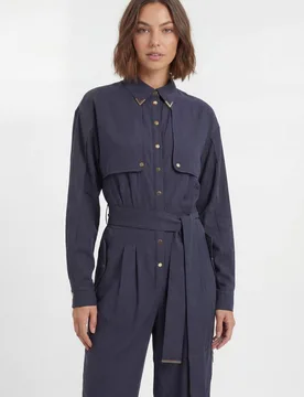 Women's Petite Cupro Utility Twill Woven Jumpsuit in Navy Size: 6 - Navy - Size: 6 - Karen millen - FashionsVida