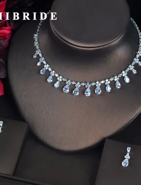 HIBRIDE Clear/Blue/Green Small Water Drop Bridal Jewelry Set Costume jewelry Earring Necklace Set For Women Accessories N-612 - Aliexpress - FashionsVida