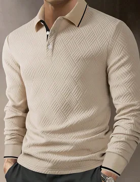 Camisa polo casual de manga larga con botones y ribete de contraste para hombre, formal, ceremonia - Shein - FashionsVida