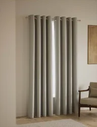 Basketweave Eyelet Curtains Light Grey