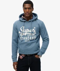 Superdry Herren Baumwolle Logo Standard Hoodie mit Schriftzug, Blau & Weiß - Größe: XXL
