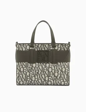 Shopper grande Echange multilogo beige in similpelle con maxi fibbia a contrasto - Armani - FashionsVida