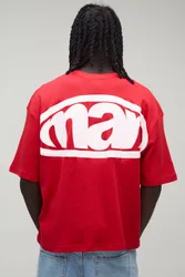 Mens Oversized Boxy Man Sport Print Waffle T-Shirt - Red Cotton - Size Large