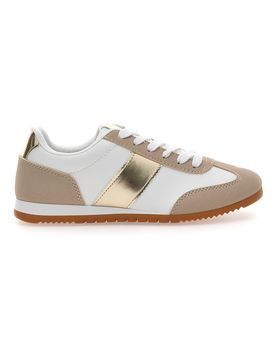 Sneakers Bianche e Beige con Banda Laterale Oro 24250 37