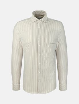 Slim Jerseyhemd Gestreift Beige 40