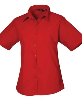 Womens/ladies Poplin Short-Sleeved Blouse (Red) - Size 10 Uk - Premier - FashionsVida