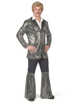 Disco Kostüm Herren Silber hochwertig - male