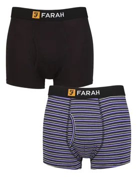 Mens 2 Pack Classic Striped and Plain Bamboo Keyhole Trunks Stripe Black / Purple S - Black - Size: Small - Farah - FashionsVida