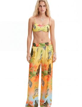 Pantalón Wide leg tropical, Mujer, Viscosa, Naranja, XS
