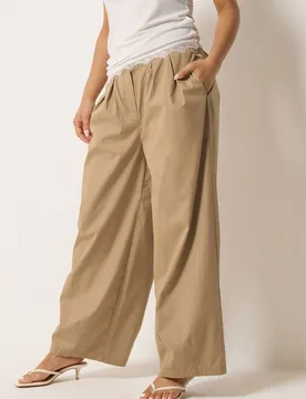 Women's Petite Pleated Cotton Barrel Trousers in Stone Size: 8 - Stone - Size: 8 - PixieGirl - FashionsVida