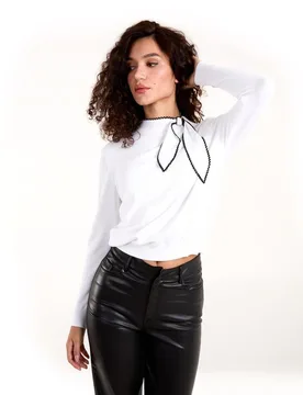 High Neck Bow Jumper - M / Ivory - female - Blue Vanilla - FashionsVida