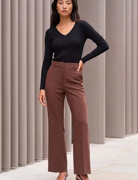 Women's Bootcut Crepe Stretch Trousers in Dark Brown Size: 10 - Dark Brown - Size: 10 - Roman - FashionsVida