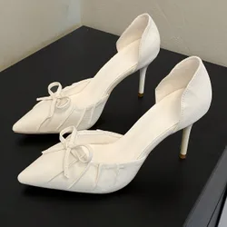 Sandalias de tacón cerradas con estampado de leopardo, zapatos de verano con punta puntiaguda y lazo, elegantes, bombas de mujer, elegantes, atuendos
