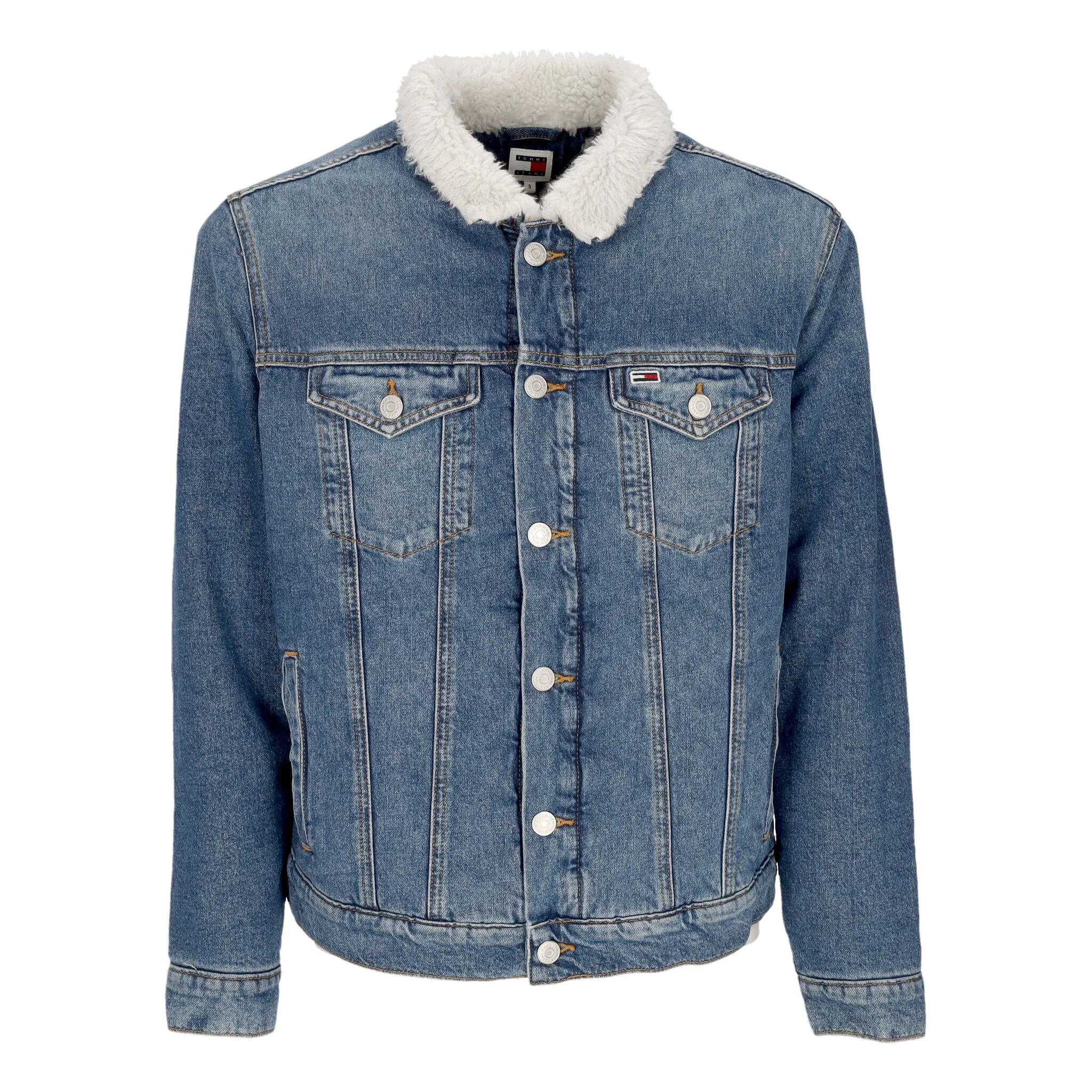 Giubbotto Jeans Uomo Regular Sherpa Flag Trucker Jacket Denim Medium - Tommy hilfiger - FashionsVida