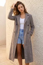 Petite Faux Suede Trench Coat - Taupe - Size: 16