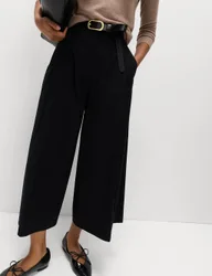 Woven Pleated Wide Leg Culottes Black female