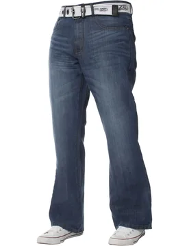 Mens Bootcut Denim Jeans - Blue Cotton - Size 30 Short - Kruze By Enzo - FashionsVida
