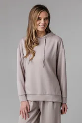 Womens Beige Luxe Oversized Drawcord Hoody - Size X-Large