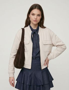 Felpa con zip, misto viscosa e tasche soft touch - nude